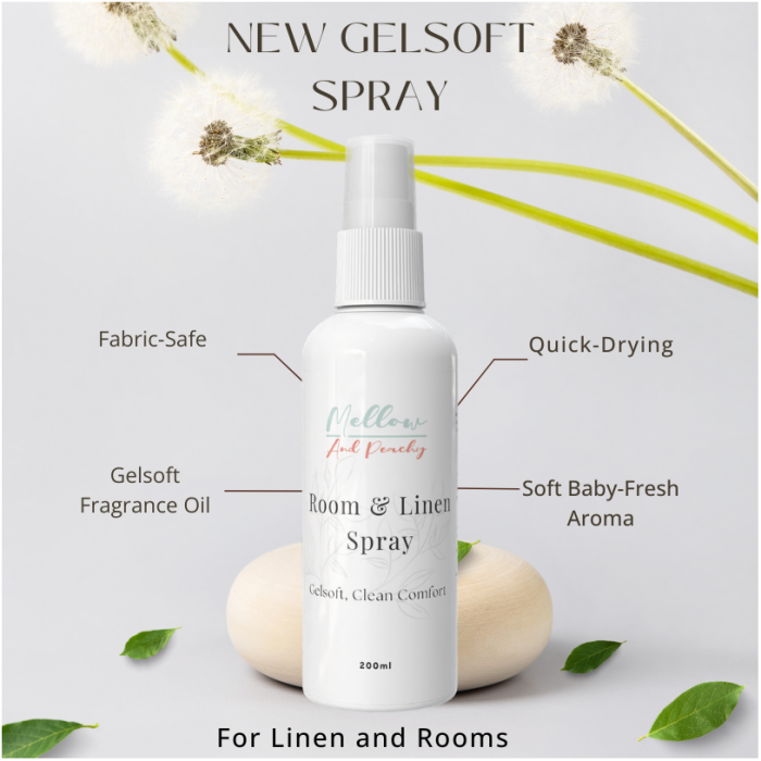 Mellow & Peachy Room & Linen Spray – Gelsoft Scent Fabric-Safe & Quick-Drying - Image 2
