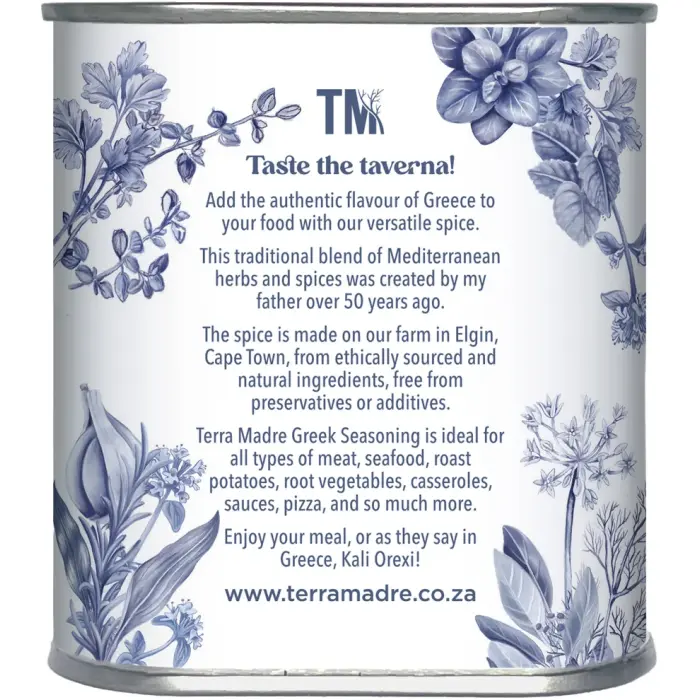 Terra Madre Greek Seasoning for meat, seafood, and vegetables