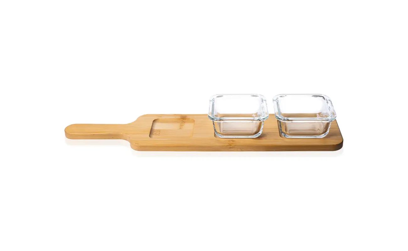 Consol Santorini bamboo board with 3 glass bowls