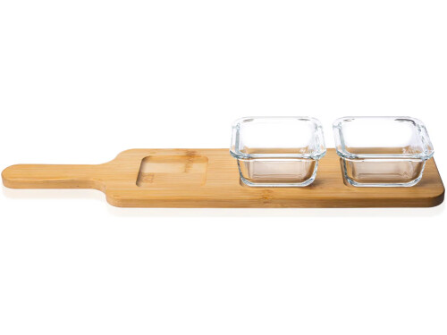 Consol Santorini bamboo board with 3 glass bowls