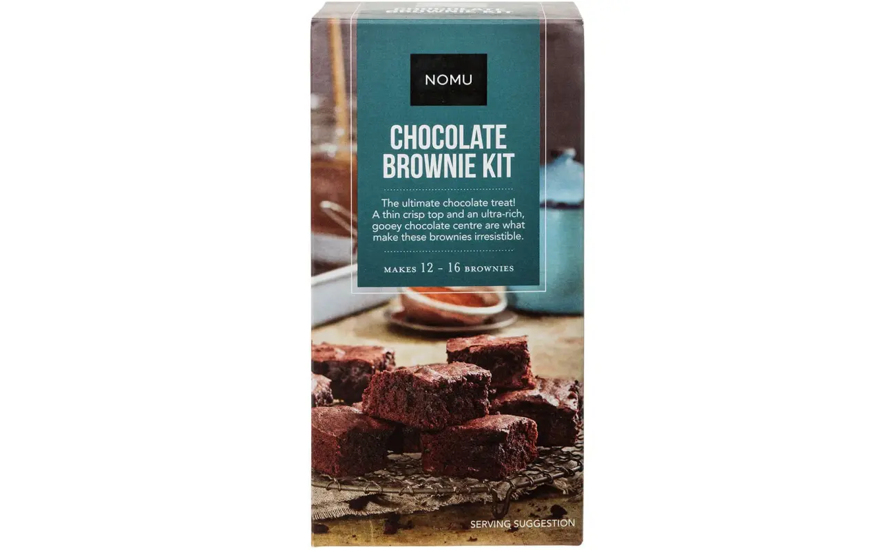 NOMU Chocolate Brownie Baking Kit packaging front view