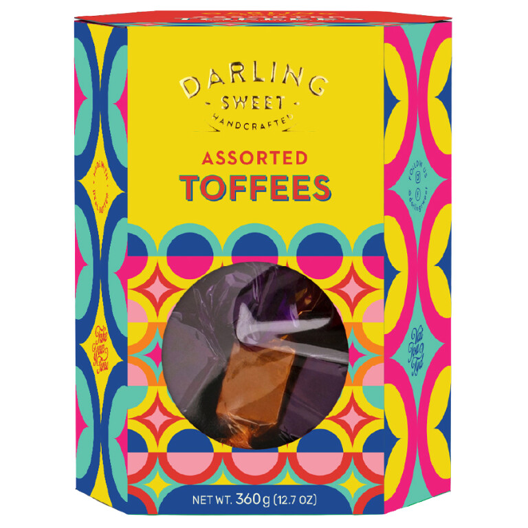 - Darling Sweet 360g Assorted Toffees box - Assorted handcrafted toffees by Darling Sweet - Darling Sweet premium toffee assortment - Six‑flavour toffee selection 360g - Darling Sweet confectionery assortment If you'd like a second version with a slightly different tone, a more concise layout, or a variant optimised for mobile readability, I can prepare that next.