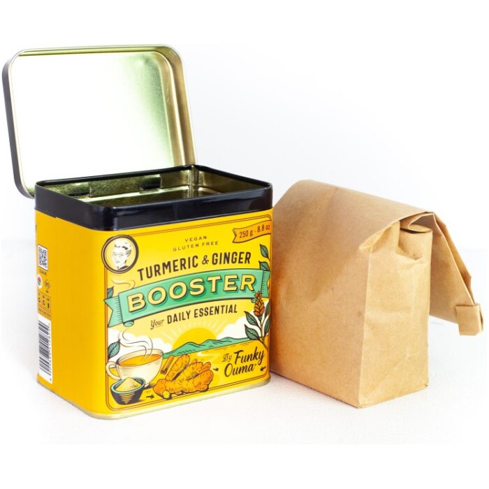 Funky Ouma Turmeric and Ginger Booster spice blend packaging