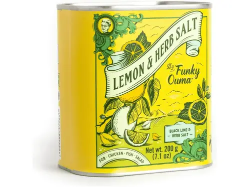 Funky Ouma Lemon and Herb Salt Tin front view