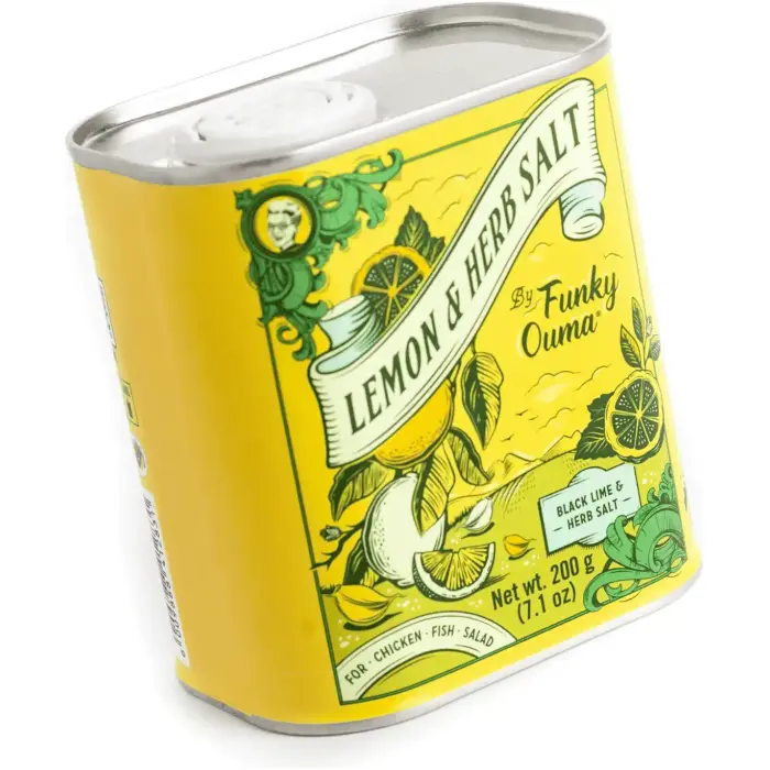 Funky Ouma Lemon and Herb Salt Tin packaging