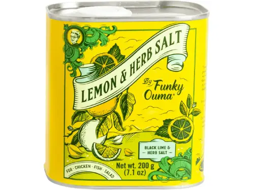 Funky Ouma Lemon and Herb Salt Tin front view