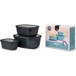 Mepal Cirqula Deep Rectangular Multi Bowl Set, 3-Piece - (750+1500+3000) - Nordic Black