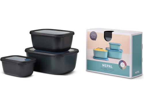 Mepal Cirqula Deep Rectangular Multi Bowl Set, 3-Piece - (750+1500+3000) - Nordic Black