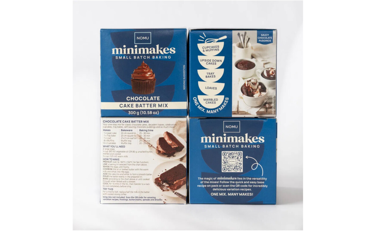 NOMU Chocolate Cake Batter Mix ingredients and nutritional panel