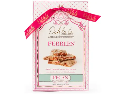 Ooh La La Artisan Confectionery Pecan Pebbles in White Chocolate 150g packaging