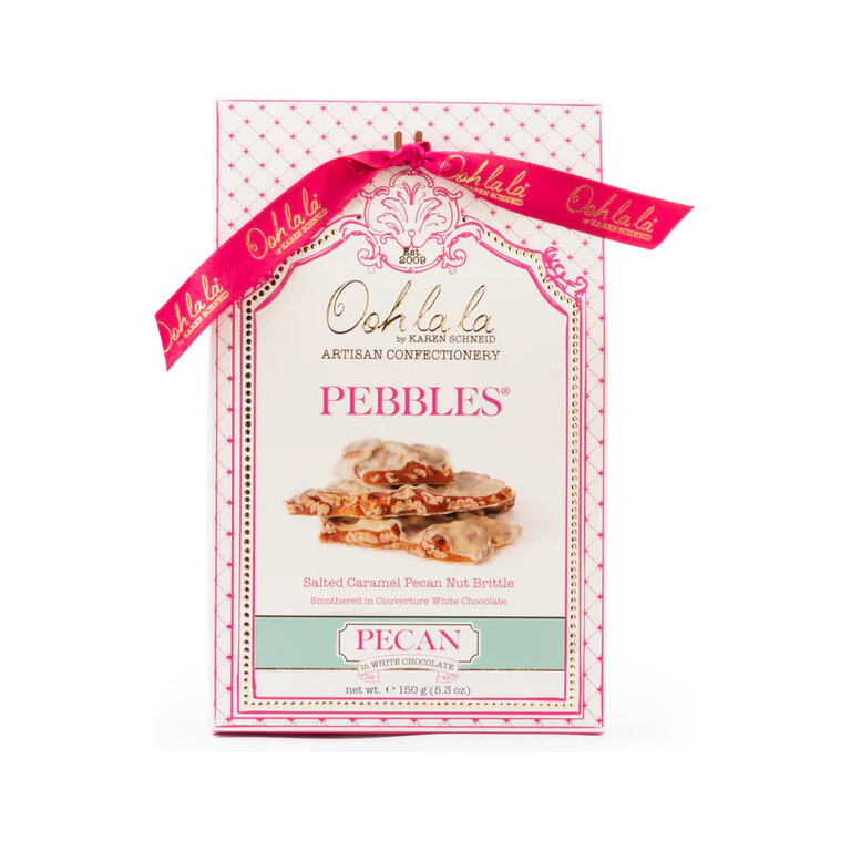 Ooh La La Artisan Confectionery Pecan Pebbles in White Chocolate 150g packaging