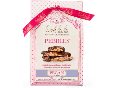 Ooh La La Artisan Confectionery Pecan Pebbles in Dark Chocolate 150g packaging