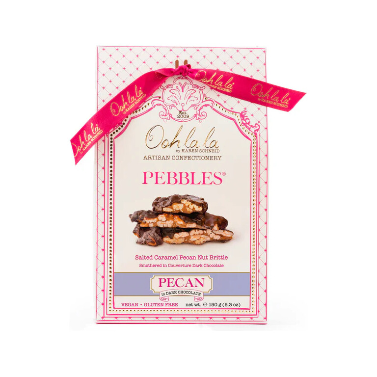 Ooh La La Artisan Confectionery Pecan Pebbles in Dark Chocolate 150g packaging