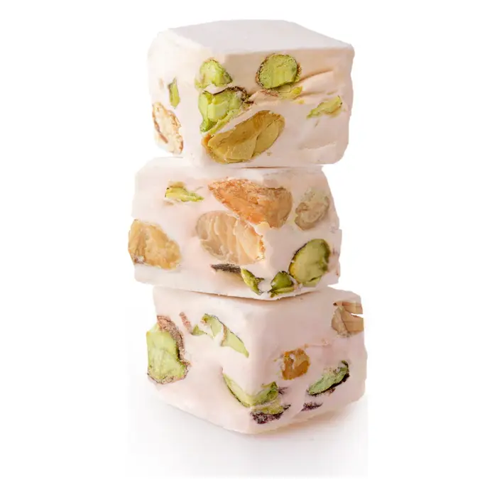 Handcrafted rose pistachio nougat bites