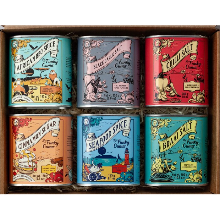 Six‑tin Funky Ouma spice and salt collection
