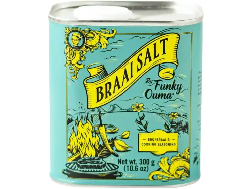 Funky Ouma Braai and Cooking Salt Tin front view