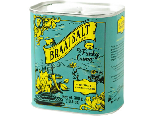 Funky Ouma Braai and Cooking Salt Tin packaging