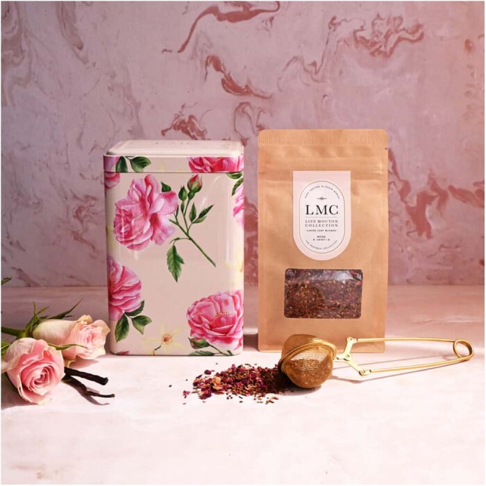LMC Rose & Vanilla Loose Leaf Tea Combo – 100g Tin + Stainless Steel Strainer - Image 2