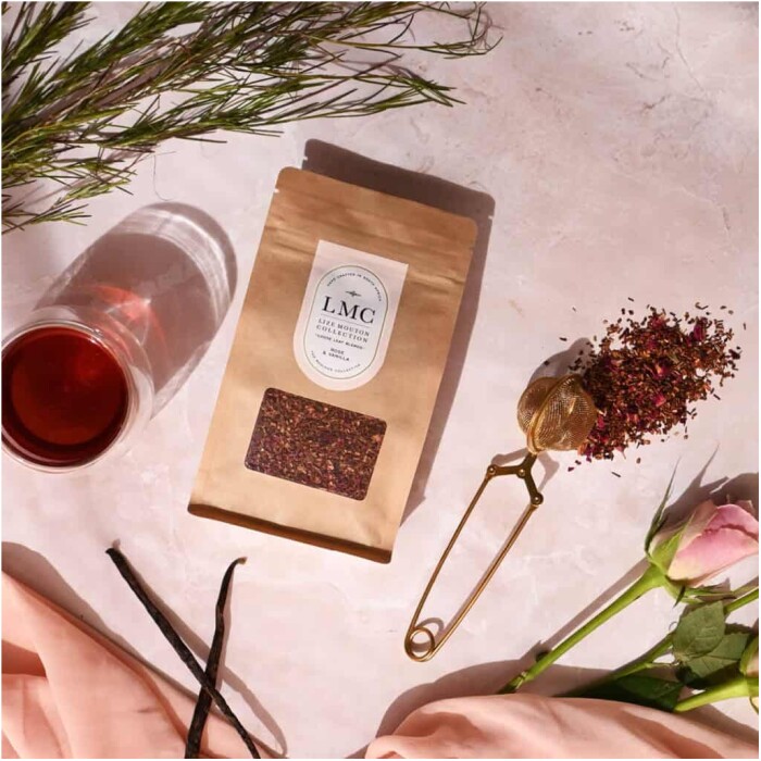 LMC Rose & Vanilla Loose Leaf Tea Combo – 100g Tin + Stainless Steel Strainer - Image 3
