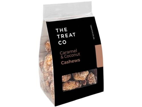 The Treat Co. Caramel & Coconut Cashews in retail packaging