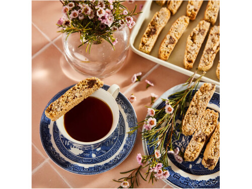 Close‑up of crisp chocolate and pecan biscotti
