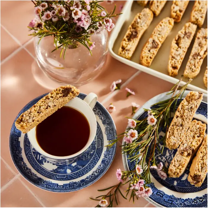 Close‑up of crisp chocolate and pecan biscotti