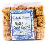 Delish Sisters Pecan & Seed Rusks 400g in packaging