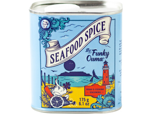 Funky Ouma Seafood Spice Tin 175g front view