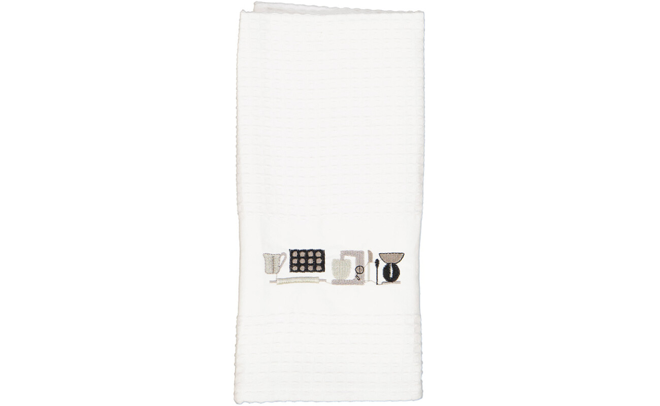 Linen House tea towel in waffle cotton with embroidered design