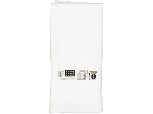 Linen House tea towel in waffle cotton with embroidered design