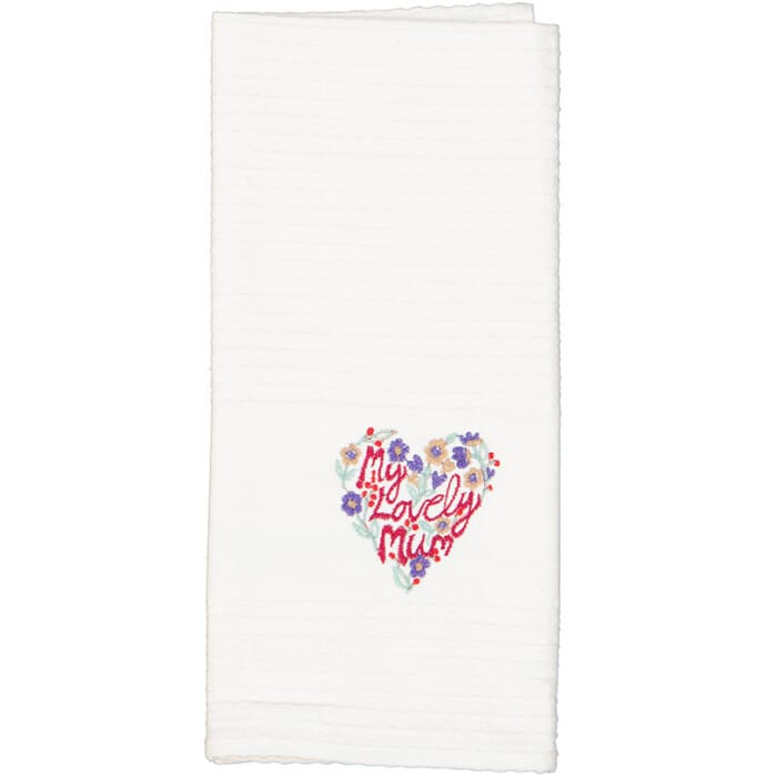 Linen House tea towel in waffle cotton with embroidered design