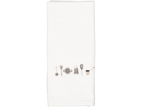 Linen House Tea Towel – Waffle Cotton with Embroidered Design (44x65cm) - Utensils