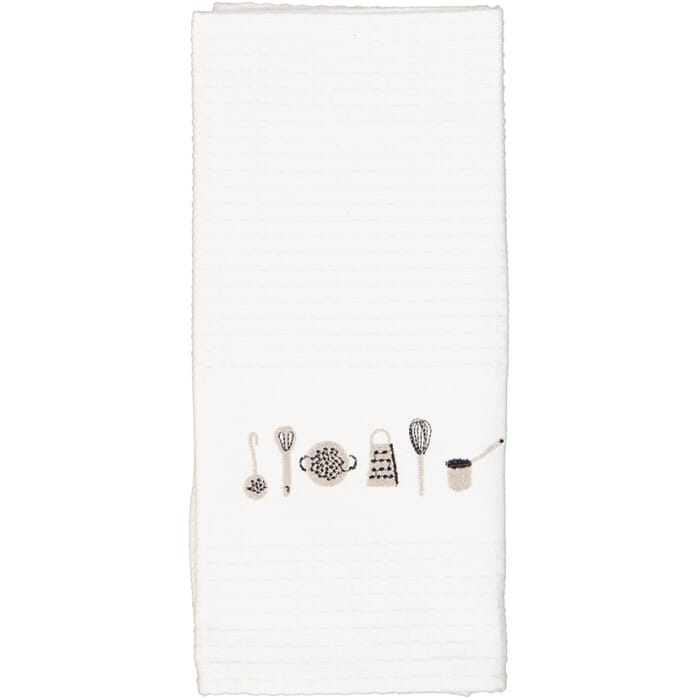 Linen House tea towel in waffle cotton with embroidered design