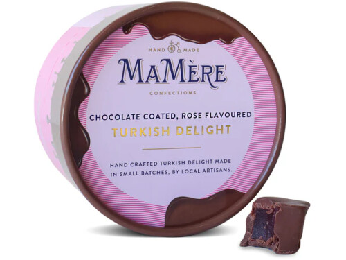 Ma Mère Confections Chocolate Coated Rose Turkish Delight 100g in packaging