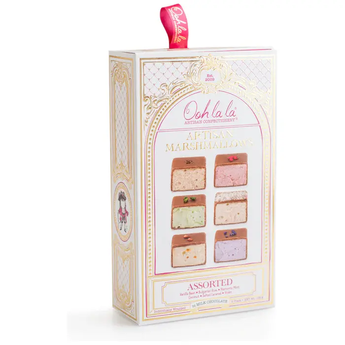 - Gourmet chocolate‑coated marshmallows 6‑piece selection