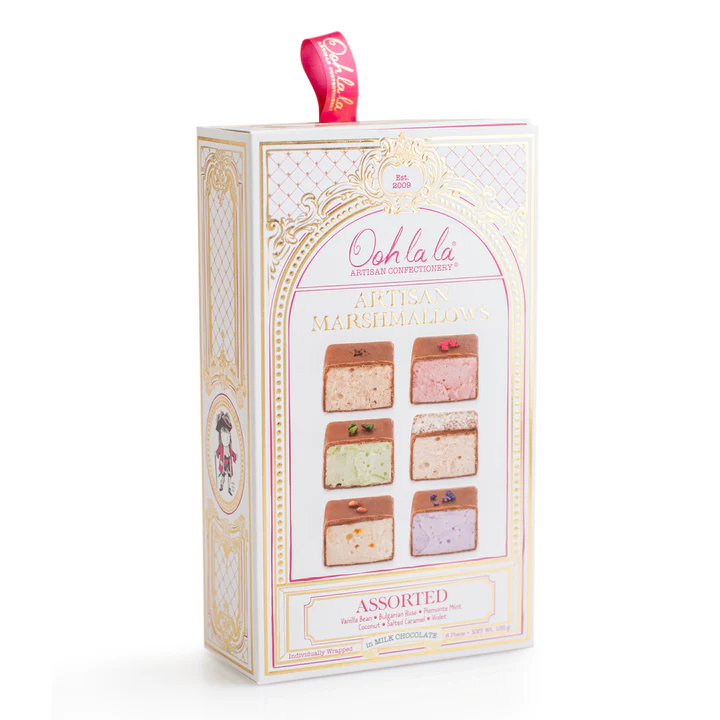 - Gourmet chocolate‑coated marshmallows 6‑piece selection