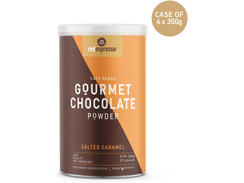 Redespresso Salted Caramel Gourmet Chocolate Powder Tin 350g front view-6-pack