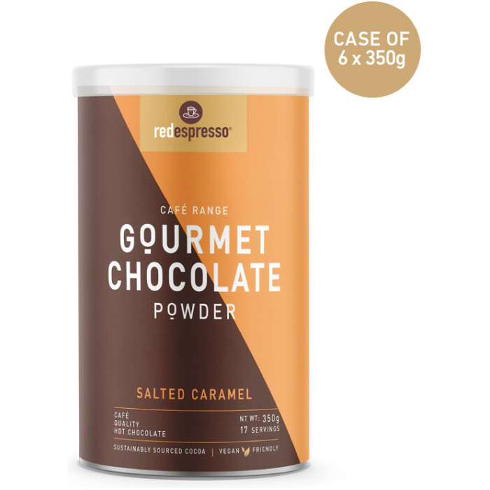 Redespresso Salted Caramel Gourmet Chocolate Powder Tin 350g front view-6-pack