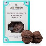 Leo Foods Triple Chocolate & Coconut Biscuits 180g front packaging