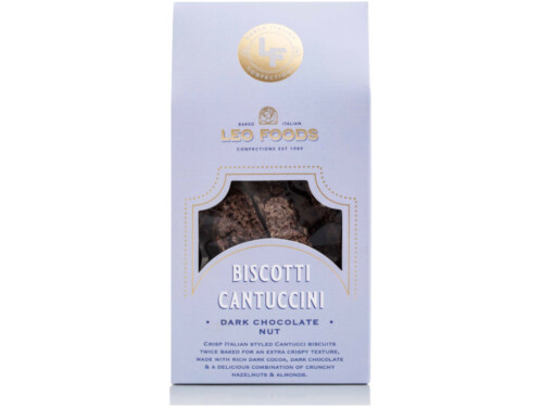 Leo Foods Biscotti Cantuccini Dark Chocolate Nut 180g front packaging