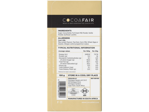 vanilla white chocolate bar 100g