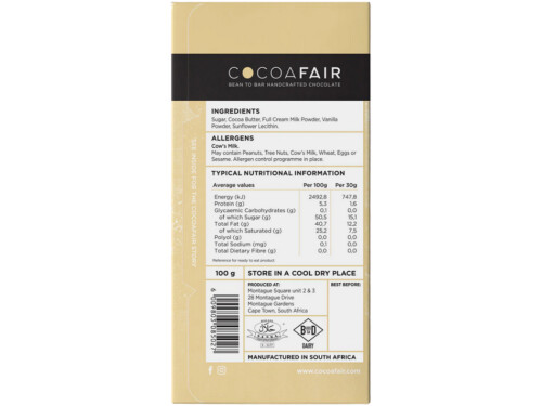 vanilla white chocolate bar 100g