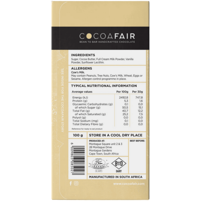 vanilla white chocolate bar 100g