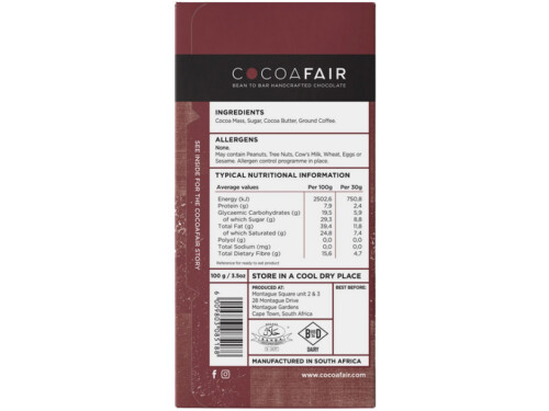 dark chocolate coffee slab south africa product details