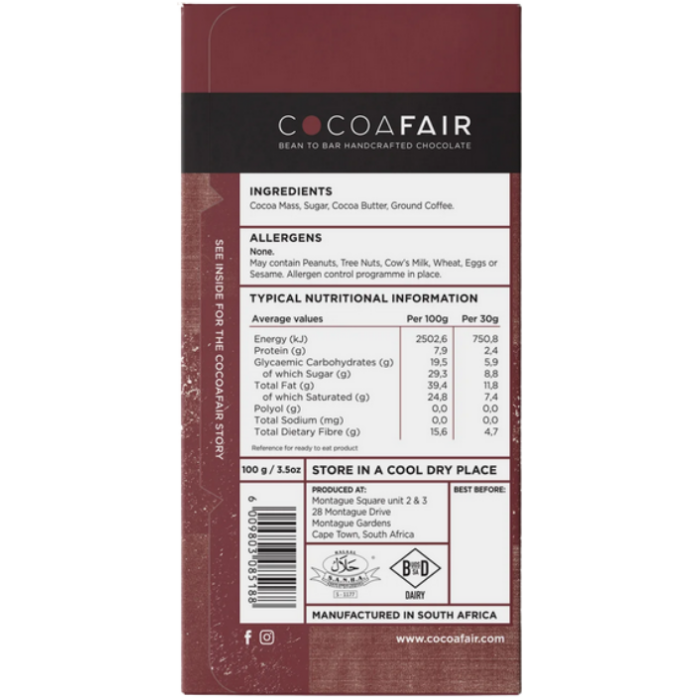 Cocoafair 71% Dark Chocolate with Coffee (100g) - Image 2