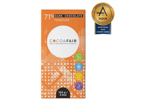 cocoafair 71 percent dark chocolate with hazelnuts 100g