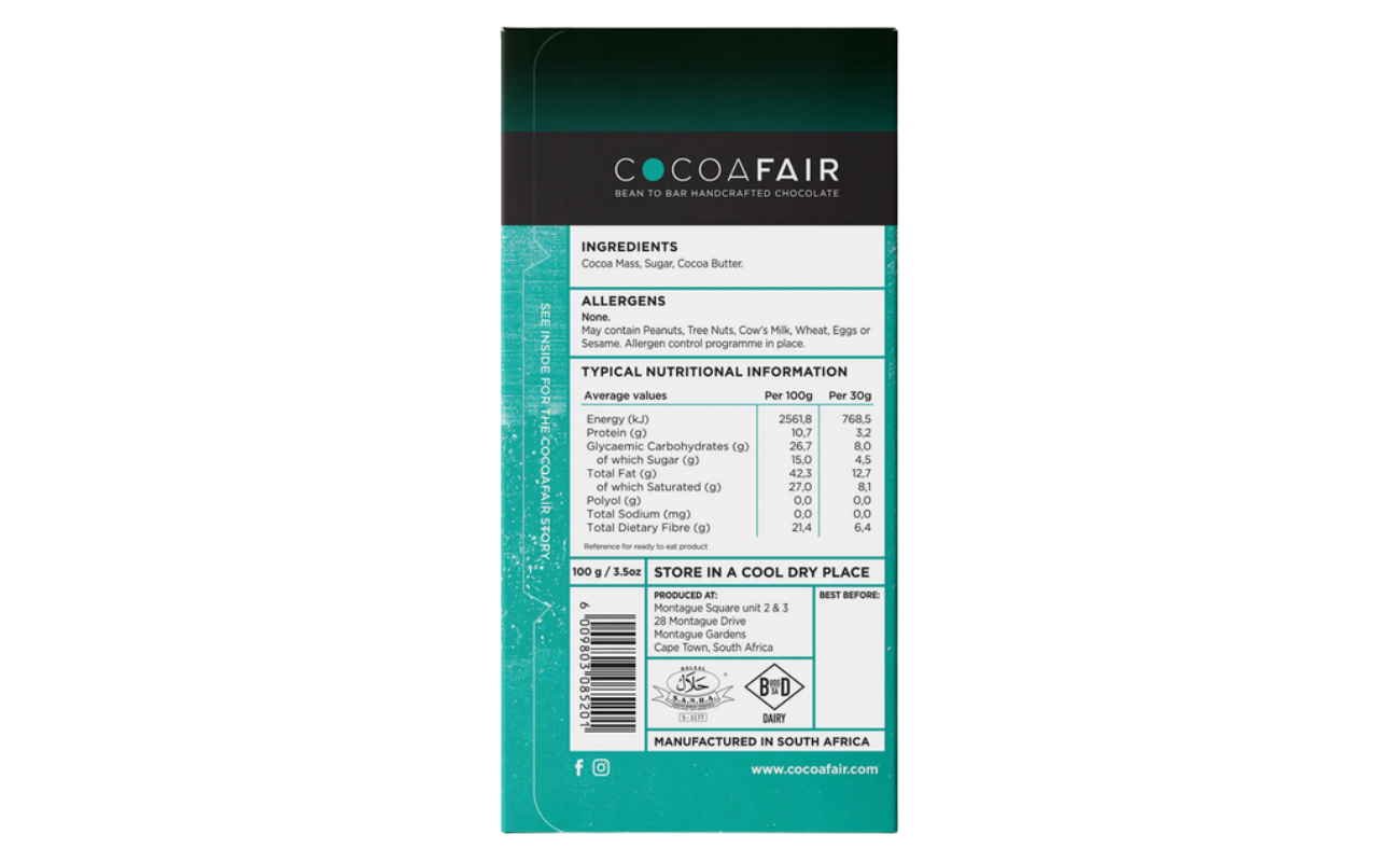 high cocoa dark chocolate slab south africa