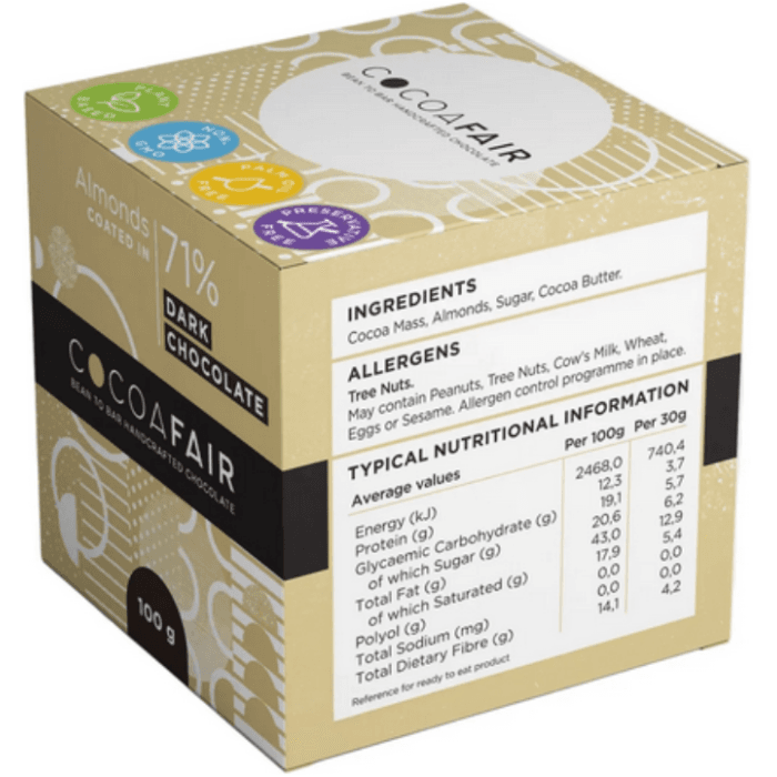 Cocoafair Almonds Coated in 71% Dark Chocolate (100g) - Image 2
