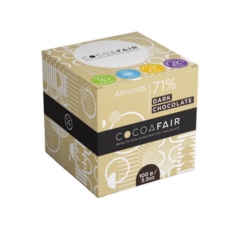 COCOAFAIR Almonds in 71% Dark Chocolate Cocoafair — Almonds Coated in 71_ Dark Chocolate (100g)
