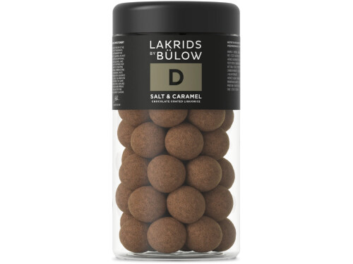 Lakrids by Bülow D Salt & Caramel jar front view